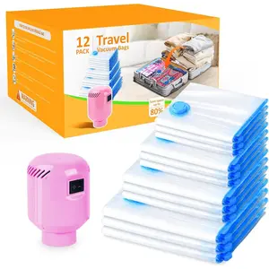 Vacuum Storage Bags with Electric Pump, 12 Pack (3 , 3 Large, 3 Medium, 3 Small) Vacuum Seal Bags for Clothes, Bedding, Mattress, Blankets, Travel