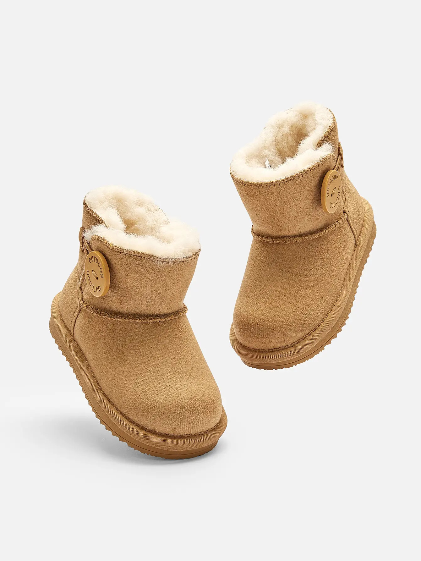 Balabala Junior Kids' Winter Snow Boots - Waterproof Suede, Warm, Anti-Slip, Fuzzy-Lined, Velcro Strap Closure, Cute Colors for Boys and Girls, 3-8 Years, Kids Outdoor Play, Round Toe, Anti-Slip Grip