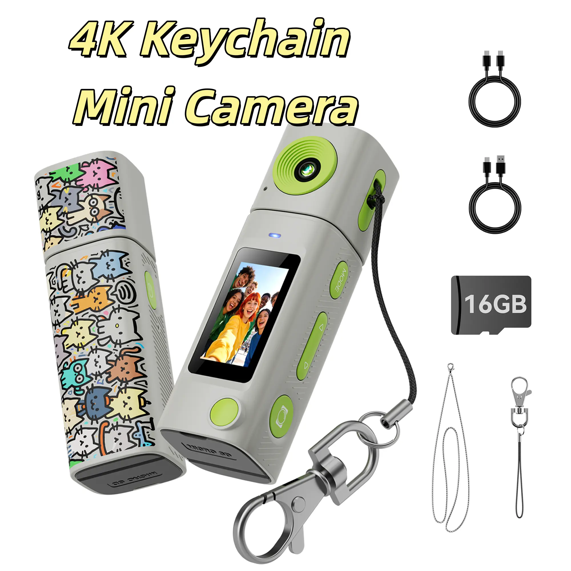 【Gift: 16GB Storage】Mini HD Digital Keychain Camera – Vlogging Camera & Camcorder for Pictures, 270° Rotating Lens, 21 Color Filters, Ultra-Small Lipstick Size, Y2K Retro Style