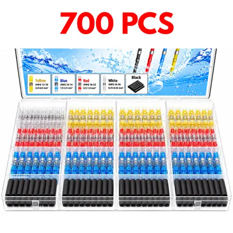 700PCS Car Heat Shrink Butt Crimp Terminal Kit with Box, Car Accessories, Car Stuff, Waterproof Solder Seal Electrical Connector for Summer, Car Essentials, Car Heat Shrink Connector, Car & Boat Repair Tools For Automotive & Marine Wiring