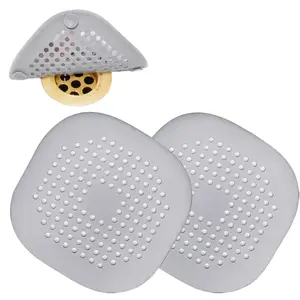 Pack Silicone Drain Hair Catcher Square Shower Drain Cover with Suction Cup Anti Clog Sink Strainer for Bathroom Kitchen Bathtub Grey