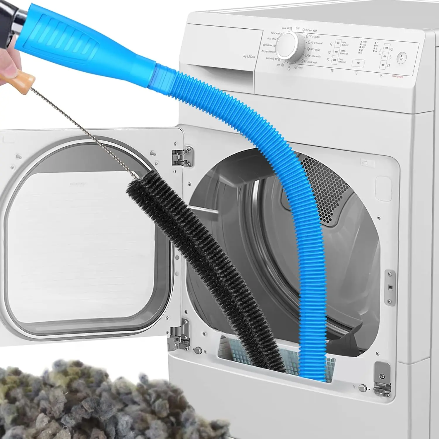 2 Pieces Dryer Vent Cleaner Kit Compatible with All Vacuum Cleaner, Dryer Lint Brush and Vacuum Hose Attachment with Stretch Universal Connector, Quickly Lint Remover