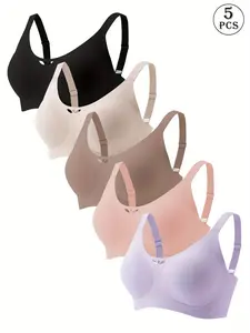 5-Pack Wireless Push-Up Full Coverage Bras, Seamless Lift Shapewear, Soft Support Lingerie for Daily Wear, Sports, Special Occasions
