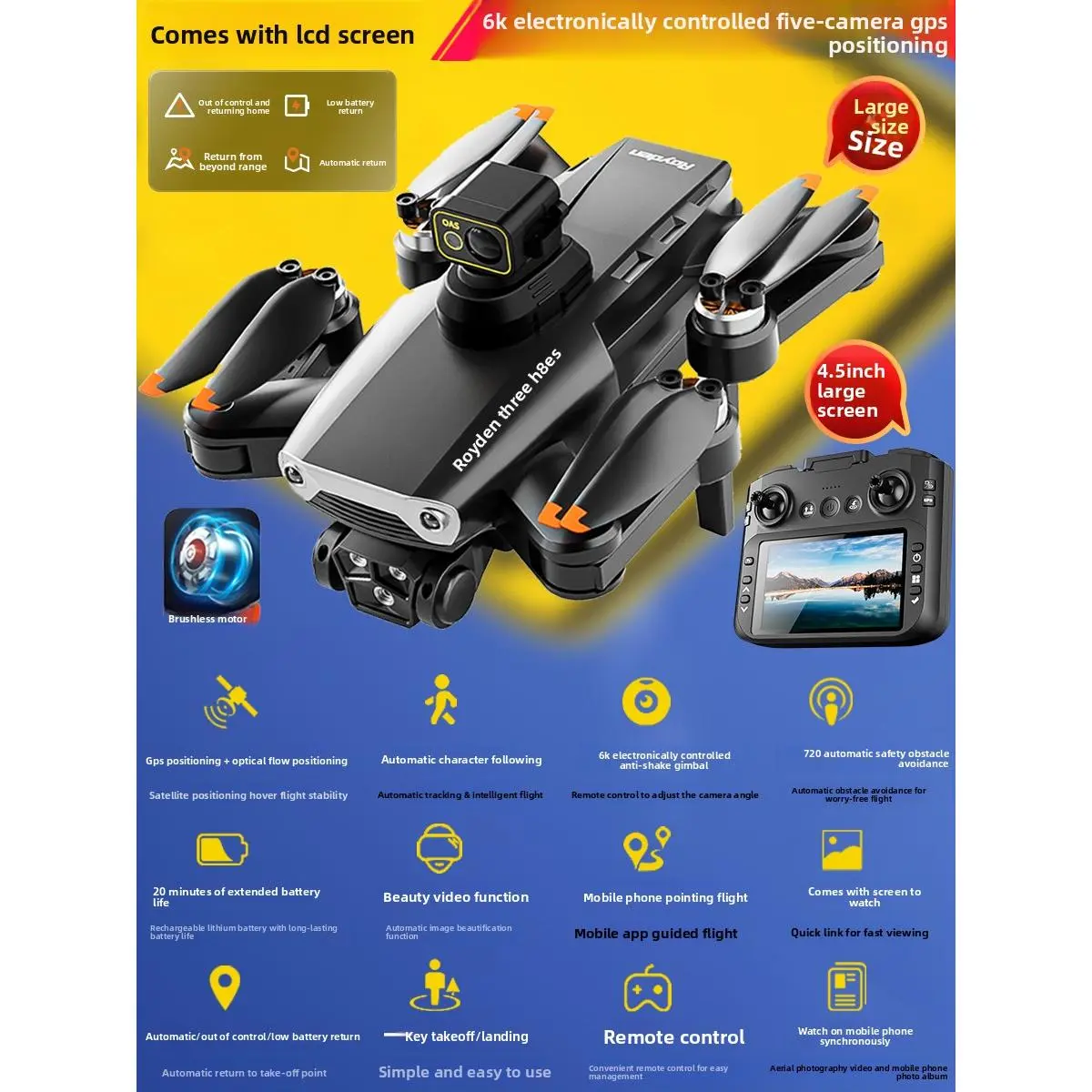 6K HD Gimbal with Built-in Display [GPS Positionin