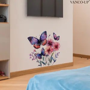 A new 30*30cm colorful flower and butterfly spring-summer wall sticker Decorative Wall Sticker Floral Pattern Sticker for home decoration and beautification (M20519)