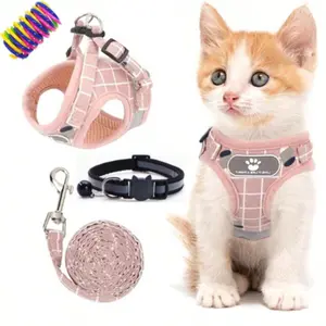 Cat Harness Vest and Small Dog Walk Harness, All-Weather Mesh Harness, Reflective Band Cat Harness, Adjustable Fit, Pattern, Bell Collar