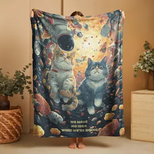 Funny Cat In Space Minky Blanket, Relatable Quote Throw Blanket, Birthday Gift For Friend Plush Blanket, Astronaut Sci-Fi Fan Cozy Blanket. Christmas gift Dream Weave Home