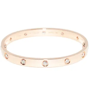 Pre-owned Cartier 18K Rose Gold (Au750) Small Leather Goods Love Bracelet Au750 Diamond Bracelet Size 17