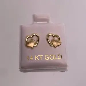 14k Gold Double Hearted Earrings - Luxurious 14k Gold Finish with Screwback Closure & Romantic Double Heart Design for Casual & Formal Wear