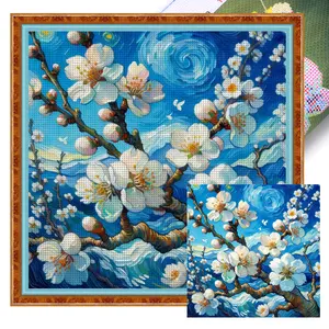 Full Embroidery Eco-cotton Thread 11CT Printed Pear Blossom Cross Stitch40x40cm