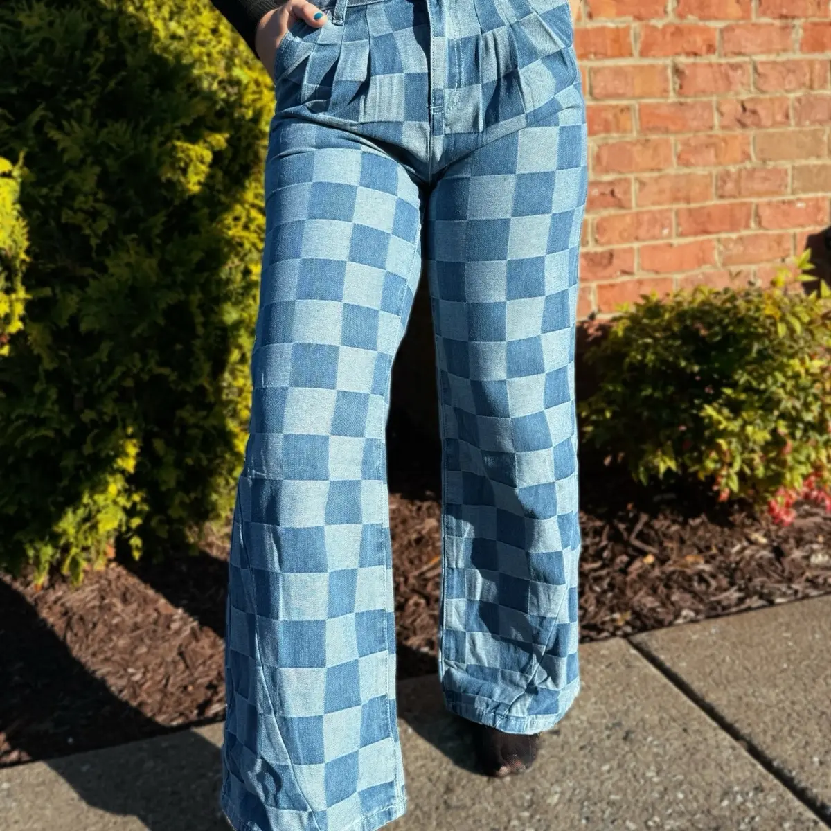 Women's Checkered Demin Flares - Perfect for Any Occasion - Womenswear, Jean