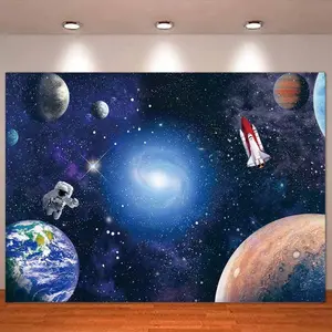 7x5 FT Space Astronaut Photo Backdrop Cosmic Galaxy Stars Newborn Gift Photography Background Children Birthday Party Cake Table Decorative Banner