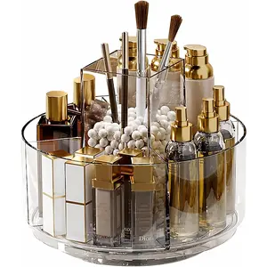 360 Rotating Makeup Organizer, Lazy Susan Cosmetics Turntable, Round Spinning Brush & Pen Holder, Clear Acrylic Organizer Tray for,, Office Desk