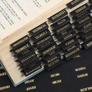 Leather  Tabs,  Tabs for Women and Men( Foil Lettering) Large Print Stickers, Easy to Read and Apply, 66 Chapters & 14 Blank DIY Labels for Easy Navigation, Christian Accessories(Black)