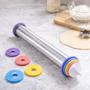 Adjustable Stainless Steel Rolling Pin with Thickness Rings – 17" Dough Roller for Baking Pizza, Pasta, Fondant, Cookies, Pies & Cakes