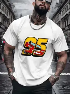 Men's Short Sleeve 3D Digital Print T-Shirt, Sports Car Pattern, Casual Slim Fit, All Seasons, Perfect for Daily Wear and Fashion