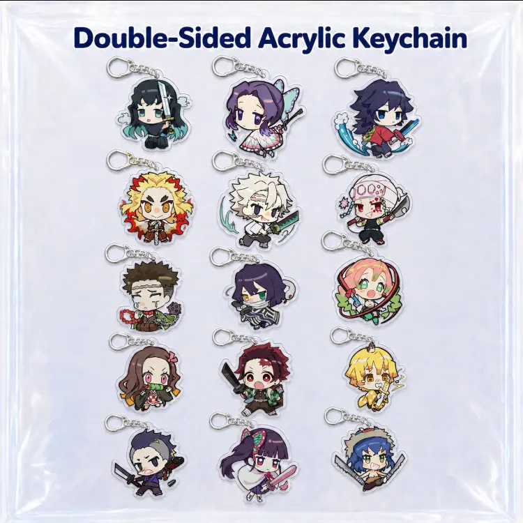 Demon Slayer Inspired Chibi Acrylic Keychain, Double-Sided Anime Character Bag Charm, Cute Collectible Gift for Fans