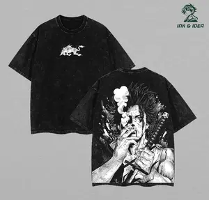 Yami Sukehiro x Black Bulls Black Clover Anime Double Printed Vintage Washed Tee Unisex Oversize Heavyweight Cotton T-shirt for Anime Fans and Lovers