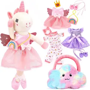 Unicorns Toys for Girls Age 4-6 - Ballerina Doll Stuffed Animal Toys for Girls 3-5, Ballet Dress up Doll, 3 Set Clothes with Plush Bag, Kids Toy 4 Year Old Girl Birthday Gift Dance Recital Gifts