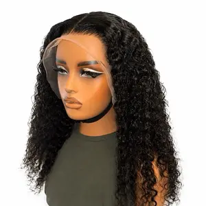 Pixie Curly Lace Front Wig 22 inches   - Lace Frontal Wigs - Human Hair Look, Pre-Plucked Hairline, Natural Black, Middle Part