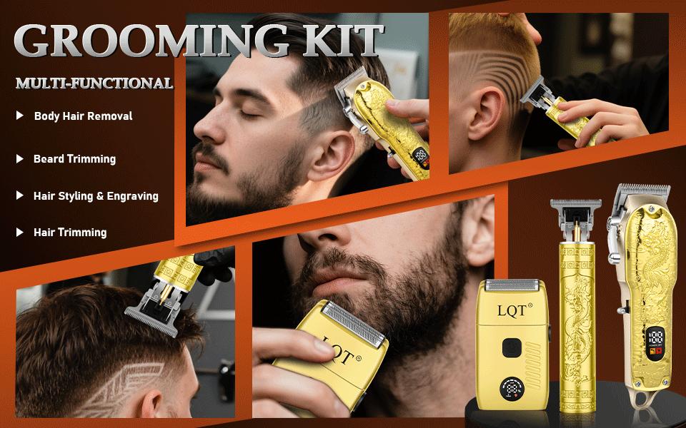 Home Hair Clipper Set, Free Scissors, Hairdressing Cape & Guide Combs Included; Haircut Design & Engraving, Electric Shaver, Gold Color