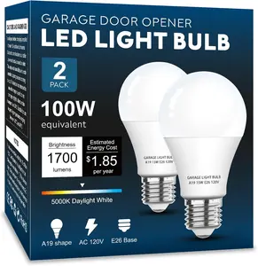 Garage Door Opener LED Light Bulb 2 Pack,15W Equivalent to 100W Garage Light Bulb,A19 5000K Daylight White E26 Base 120V Outdoor Light Bulbs,Minimize Interference,