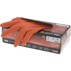 Microflex Disposable Nitrile Cleaning Gloves - Size XL, 5.1 Mil, Powder-Free, Orange, Textured Beaded Rolled Cuffs, Ambidextrous, FDA Approved, Static Dissipative, Model N484