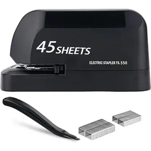 Heavy Duty Electric Stapler Value Pack, 45 Sheet Capacity, Includes 1500 Staples & Staple Remover, No-Jam,  Stapling, Automatic Stapler Desktop,AC Adapter  (Black)
