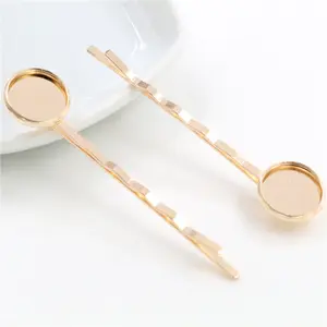 12mm 10pcs  KC Gold Color Copper Material Hairpin Hair Clips Hairpin Base Setting Cabochon Cameo  J4-45