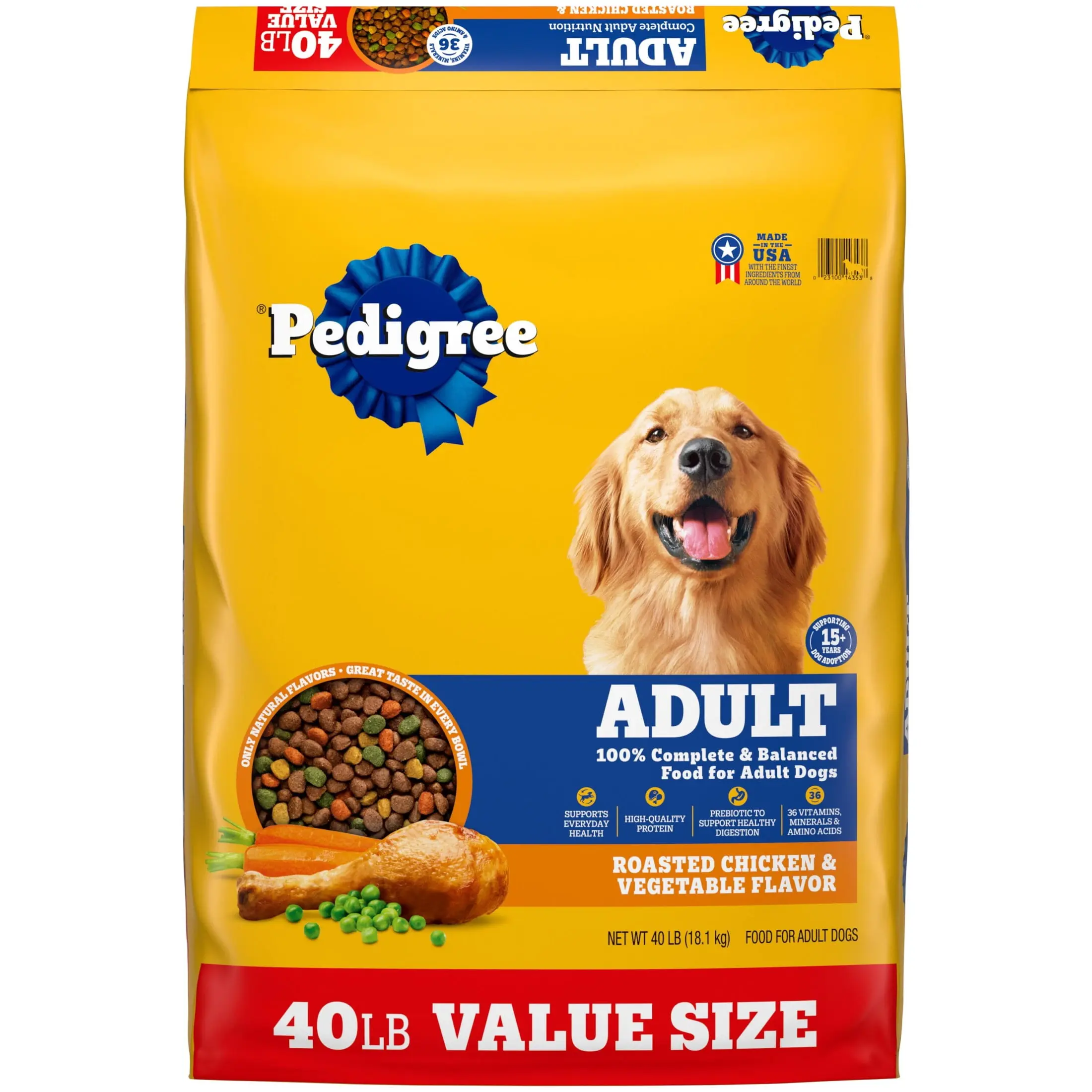 Pedigree Adult Dry Dog Food For Complete Nutrition Balance Roasted Chicken and Vegetable Flavor Pet Kibble 40 lbs
