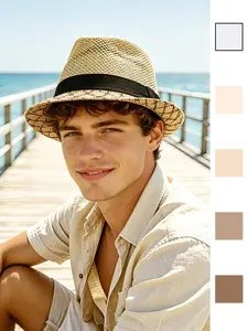 1PC stylish men's or women's striped straw sun hat, with mesh ventilation for comfort and casual style, suitable for use in summer beach and resort outings, and makes an excellent gift.