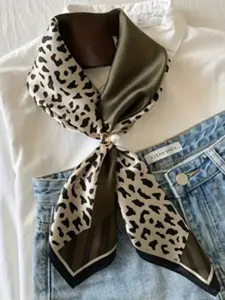 Elegant Printed Square Scarf Boho Style Leopard Print Multifunctional Headband Neck Gaiter Hair Tie Casual Travel Party Fashion Accessory