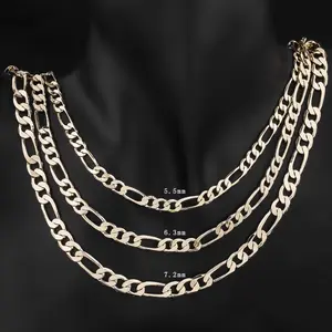 14k Gold Plated 24 Inches Cuban Link Chain Necklace Figaro Chain Elegant for Women Men
