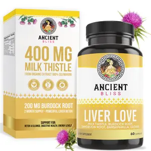 Ancient Bliss Liver Love - 60 Vegetarian Capsules with Milk Thistle Burdock Root Dandelion Sarsaparilla & Cloves for Healthy Liver Function