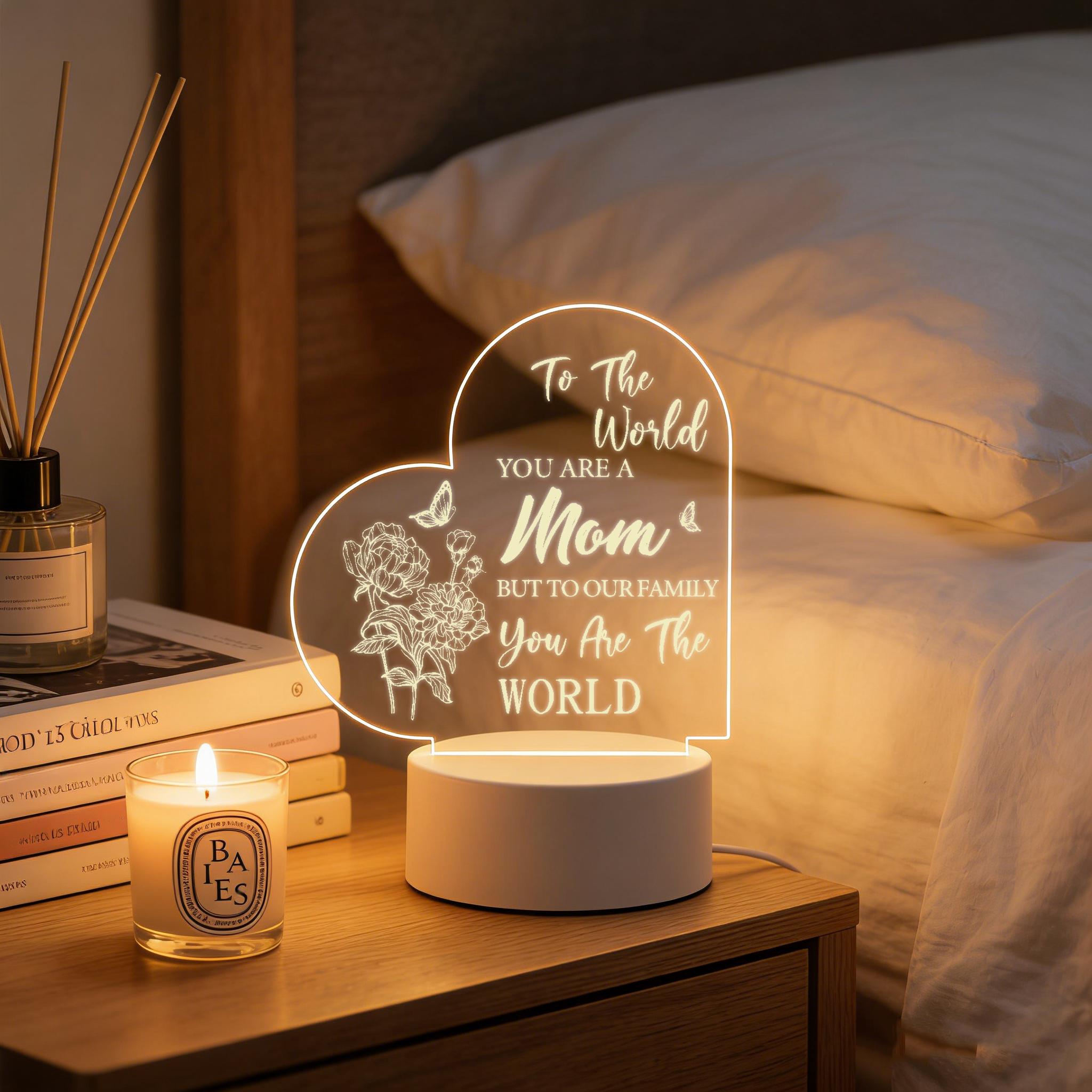 To The World You Are A Mom Heart 2D Acrylic LED Night Light, Warm White USB Bedside Lamp, Mother's Day Birthday Gift for Mom, Bedroom Home Decor To The World You Are A Mom Heart 2D Acrylic LED Night Light, Warm White USB Bedside Lamp, Mother's Day Birthday Gift for Mom, Bedroom Home Decor