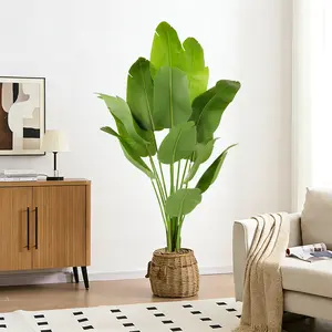 4ft, 5ft，6ft，7ftArtificial Bird of Paradise Plant - Large Fake Tropical Palm Tree with Realistic Banana Leaves. Indoor Decorative Tree with Black Pot for Home Bedroom, Living Room, Office and Outdoor Pool. Decorative Pampas housewarming gift