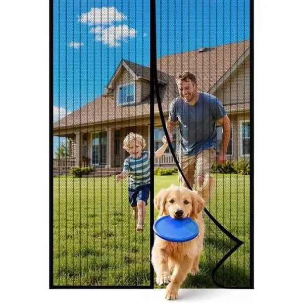 Magnetic Screen Door 38" x 82" – Retractable Mesh Screen for Front, Entry & Sliding Doors | Pet & Kid Friendly | Hands-Free Auto Magnetic Closure | Keeps Bugs Out, Lets Fresh Air In | Black Stripe