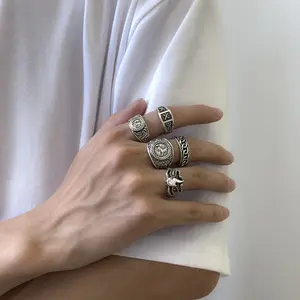 5 Pcs Vintage Rings, Gothic Punk Dark Rings Set, Dad Gift, Street Style Charm Accessories, All Seasons, Stackable Rings
