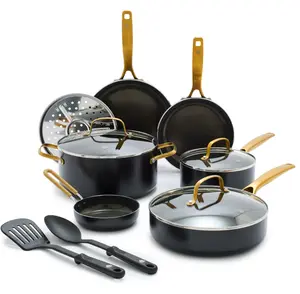Blue Diamond Gold Edition Ceramic Nonstick 12 Piece Cookware Set, PFAS-Free, Gold