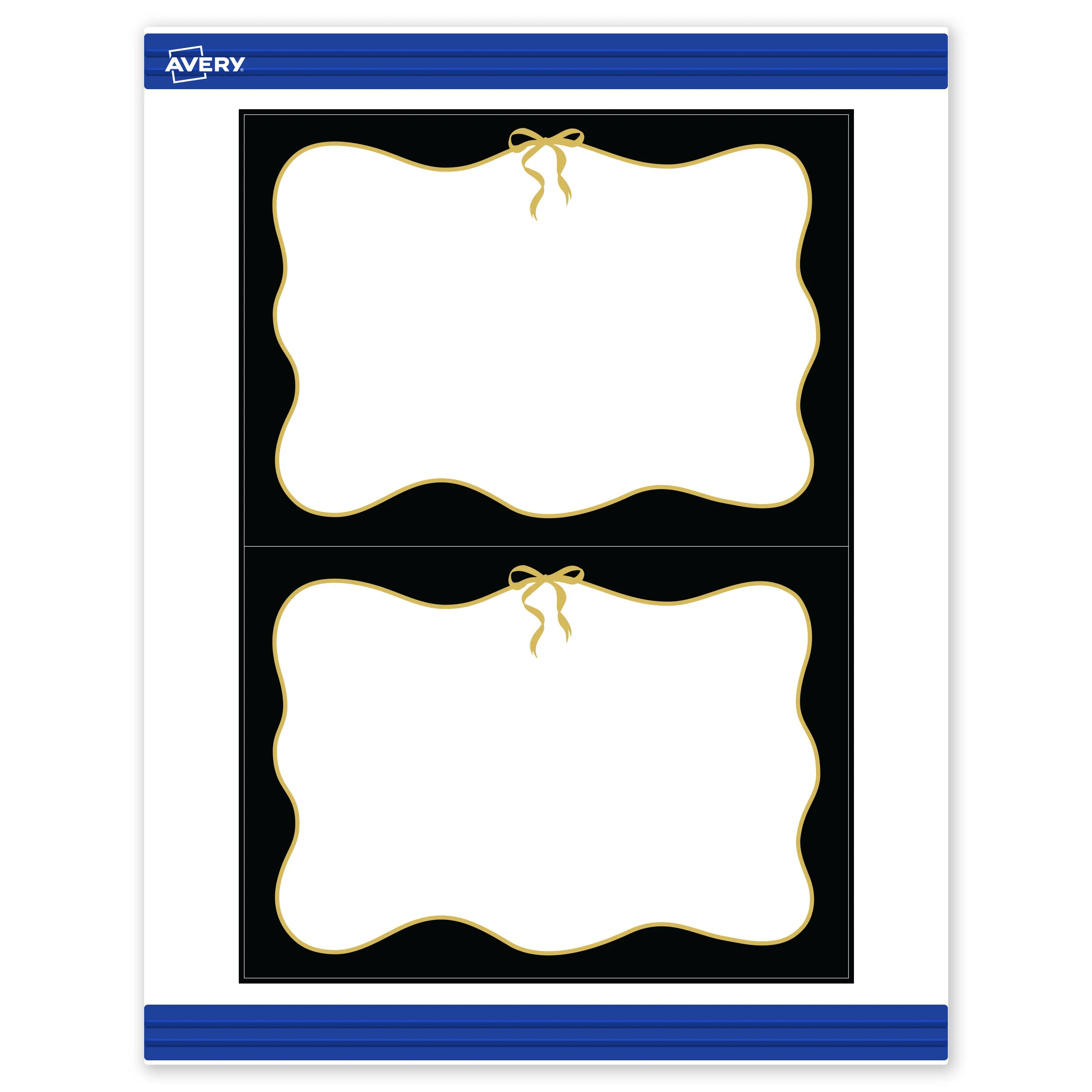 Avery Printable Rectangle Invitation Cards, 5" x 7", Matte White, Pre-printed Black Border/Metallic Gold Bow Design, Sure Feed Technology, Laser & Inkjet Compatible, 40 Total