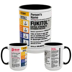 FUKITOL Prescription Custom Mug | Funny Coffee Cup for Caffeine Addicts | Doctor Nurse Pharmacist Gift | 11oz or 15oz Dishwasher Safe Printed Drinkware Ceramic