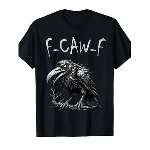 Men'S Black Hawk Graphic T-Shirt - F-Caw-F Design, Casual Round Neck, Short Sleeves, Regular Fit, Suitable for All Seasons, Graphic Tee