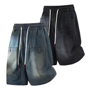 Men’s Lyocell Tencel denim shorts for summer—thin, vintage distressed look, wide-leg, fashionable mid-thigh length; niche design, versatile pants #SummerVibes summervibes