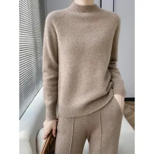 Classic Autumn Winter O-Neck Pullover Sweater Women 100% Merino Wool Casual Knitwear Female Cashmere Clothing Basic Tops Womenswear Asian sweaterswomen Baby Sleeve Knitting Black Minimalist