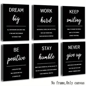 6pcs Inspirational Quote Wall Art Set, Unframed Art Print Motivational Posters, Office Living Room Bedroom Decor, Home Decoration