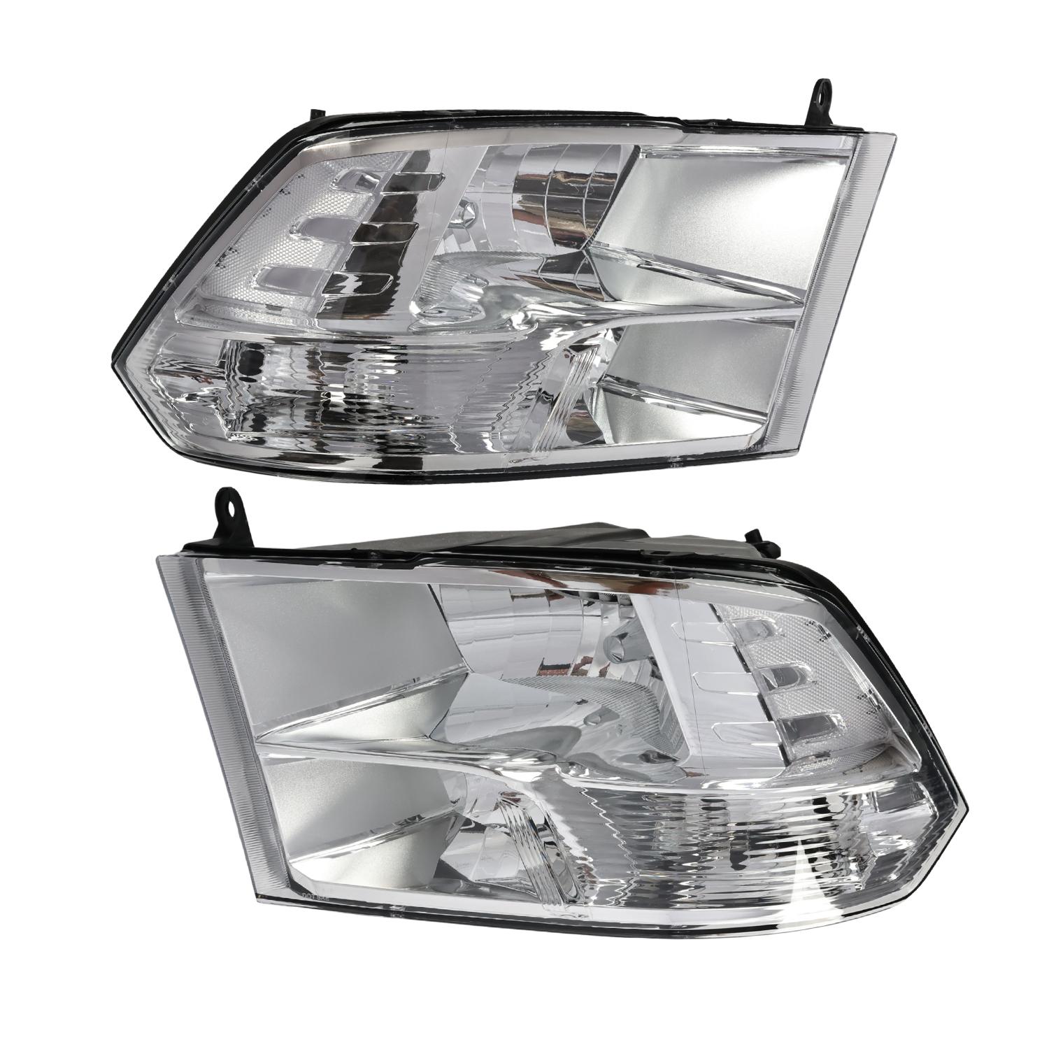 Nakkaa Halogen Headlight Assembly Pair, Direct Replacement for 2009-2018 Dodge Ram 1500/2500/3500/4500/5500 Factory Quad Headlight Models ,Chrome Housing Clear Lens,  Driver & Passenger Side