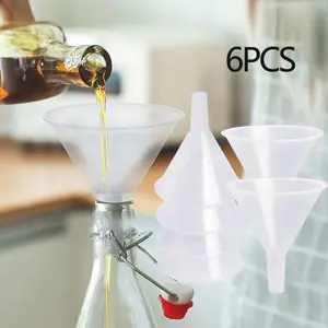 6pcs Plastic Funnels Set Wide Mouth Clear Plastic Funnels for Filling Bottles Multipurpose Large Funnel with Long Reaching Spout Water Bottle Funnel for Powder Liquid Spices