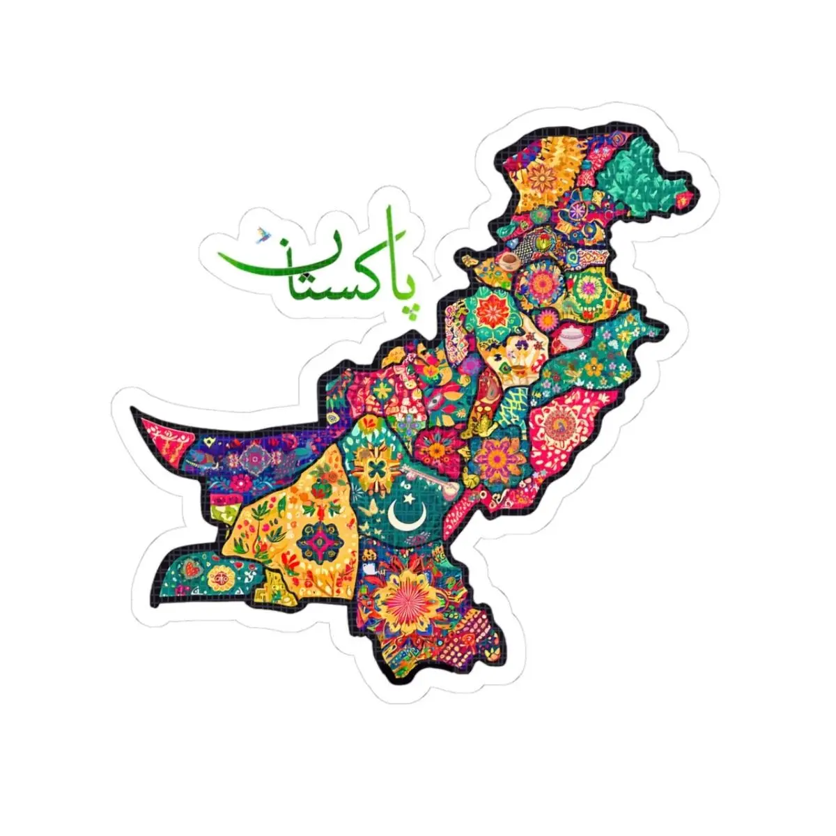 Vibrant Pakistan Map Kiss-Cut Sticker Colorful Decor Travel Gifts Laptop Accessories Cultural Pride Souvenirs Glossy Finish Eco-Friendly Inks
