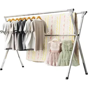 95 Inches Clothes Drying Rack, Heavy Duty Stainless Steel Laundry Drying Rack Folding Indoor Outdoor, Portable Drying Rack Clothing, Blanket Rack Clothesline with 20 Windproof Hooks