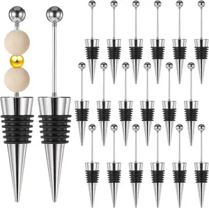 20 count Beadable  Stoppers for  Bottles Decorative Beaded  Bottle Stopper  Alloy  Saver for Beverage Gifts Holiday Party Wedding Bar (Black)